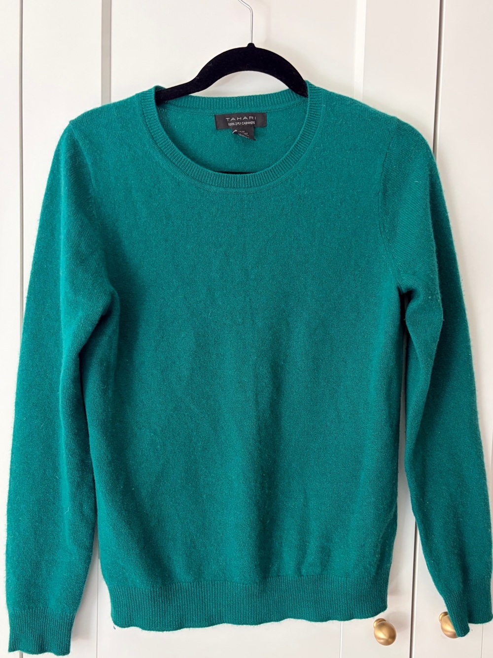 Tahari Green Cashmere Crewneck Sweater | M